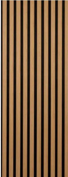 Panou Riflat Premium cu proprietăți fonoabsorbante – Smoked Walnut Acoustic, textură nuc închis, suport PET acustic negru, 2,8 m × 45 cm – Cod ER-R92